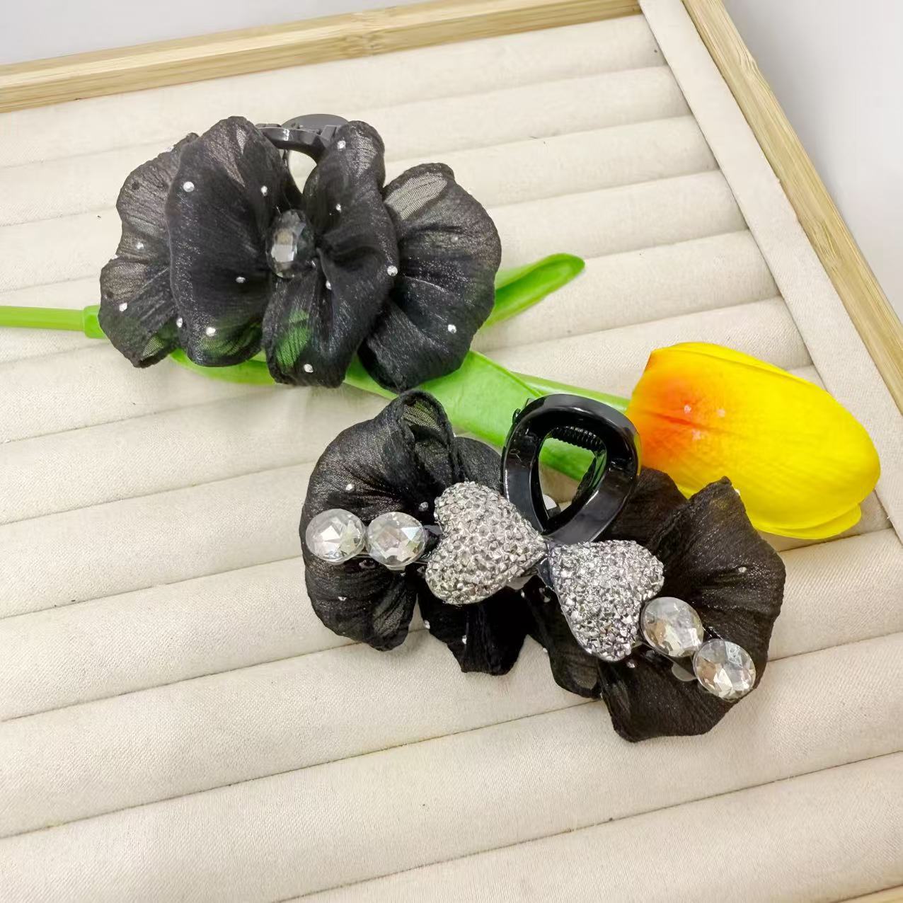 韩版满天星水钻抓夹丸子头盘发抓后脑勺高马尾固定发卡蝴蝶结头饰