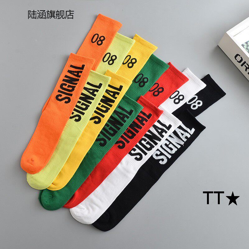 2019潮范新款儿童袜英文字母女童直板袜长筒袜子数字08过膝高筒袜