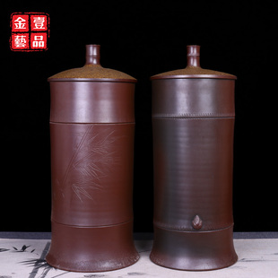 柴烧竹节21饼茶叶缸B52 21饼云南建水紫陶柴烧茶叶罐紫陶储茶缸