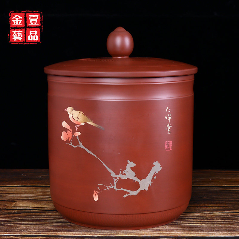 云南建水紫陶茶叶罐 仁烨堂普洱饼茶罐七子饼筒  明晓七饼缸 L13