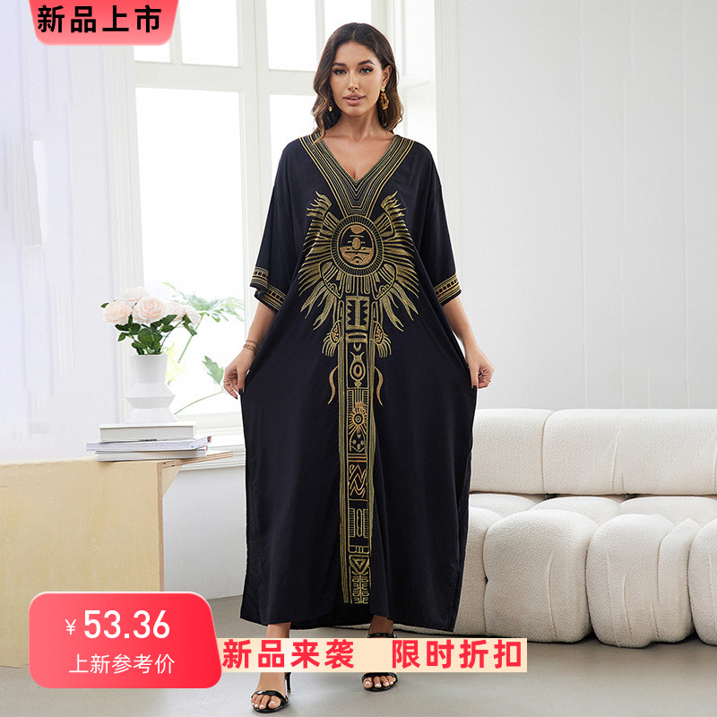 2024新款欧美风棉绣花度假长裙防晒沙滩罩衫连衣长袍子比基尼外搭