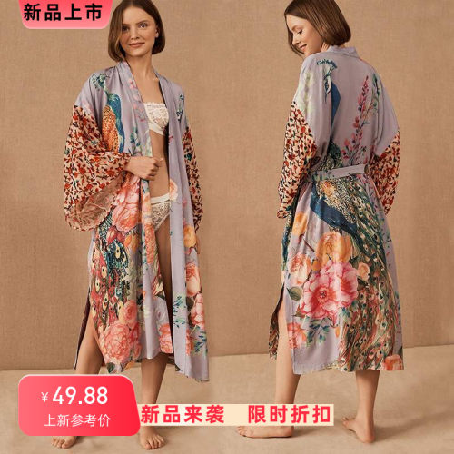 新款孔雀定位印花开衫海边度假宽松外套比基尼罩衫泳衣外搭女