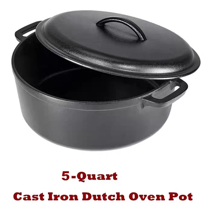 Cast Iron Dutch OvenDeep Pot Pre-Seasoned Bread Bakeware26cm