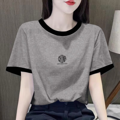 灰色正肩短袖t恤女装夏季2025新款欧货洋气高级宽松半袖体恤上衣