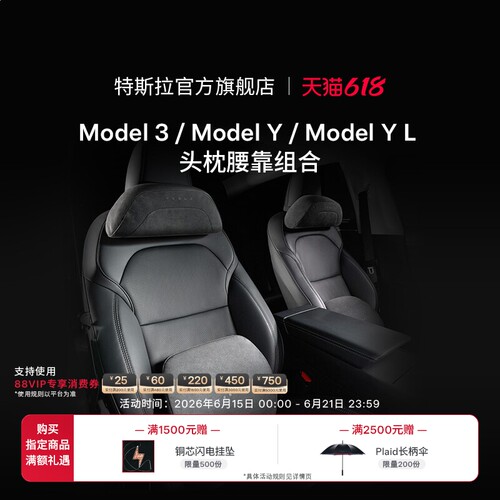 特斯拉（Tesla）官方 Model 3/Y/YL 头枕&腰靠组合 头枕*1+腰靠*1
