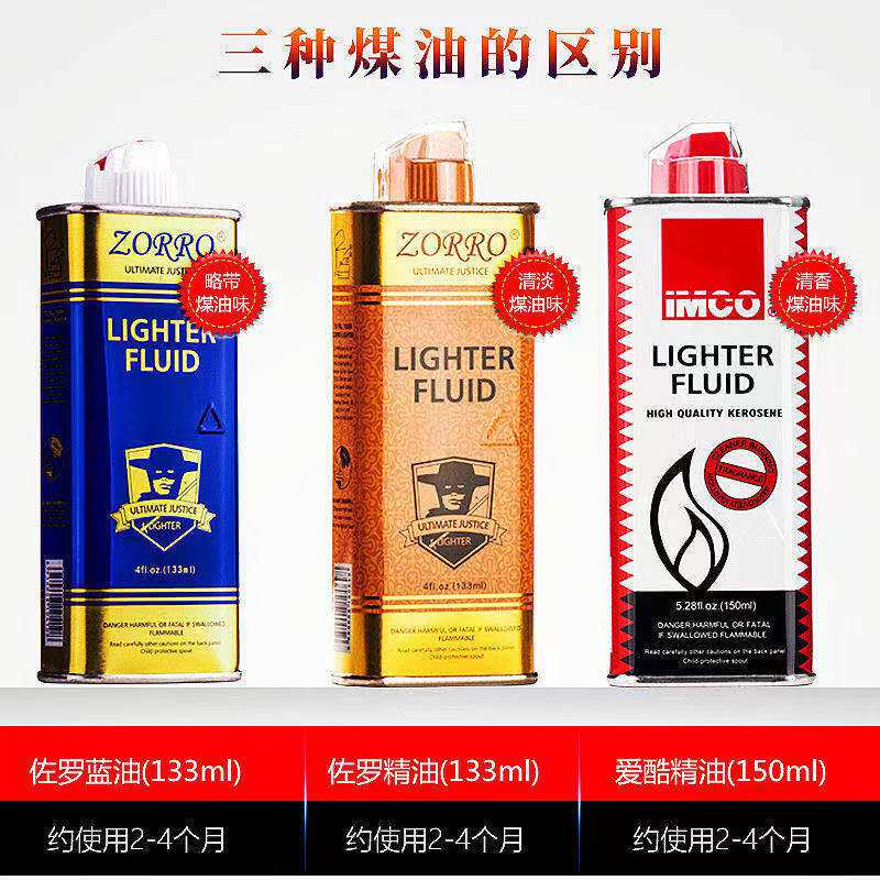 正品ZORRO佐罗煤油清香型打火机油专用配件火石IMCO爱酷原装火油