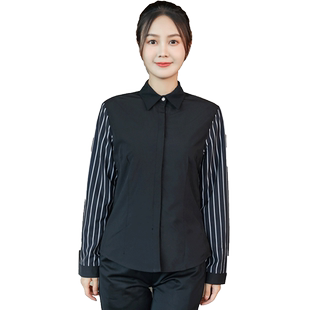 餐饮服务员工作服长袖女冬季咖啡店西餐厅火锅KTV加绒加厚衬衫男