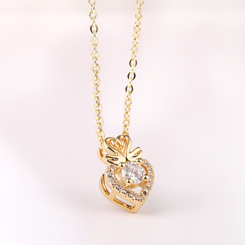 抖音同款同款网红天鹅爱心项链18K真金锆石锁骨链短小众学生项饰