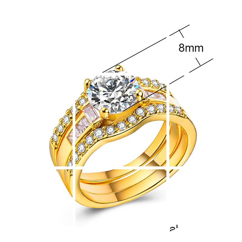 镀925银18k金组合锆石戒指宝石首饰