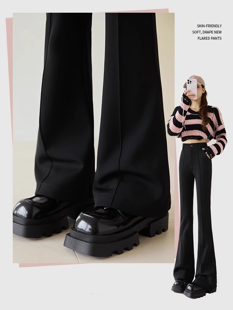 西装微喇裤女高腰垂感薄款2025春秋季新款小个子马蹄黑色喇叭裤子
