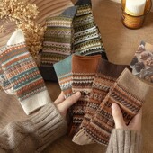 民族风袜子女中筒袜秋冬款 长筒ins潮日系复古纯棉冬季 保暖长筒袜