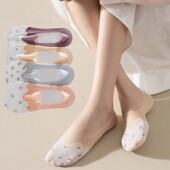 印花船袜女夏季 薄款 透气浅口冰丝袜棉底吸汗不掉跟隐形袜