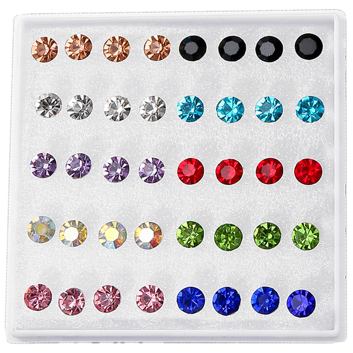 简约防过敏盒装耳钉塑料软胶棒水钻20对装耳饰女生气质耳钉饰品