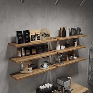 实木墙上置物架墙壁一字隔板收纳悬空民宿电视柜咖啡厅茶室背景墙
