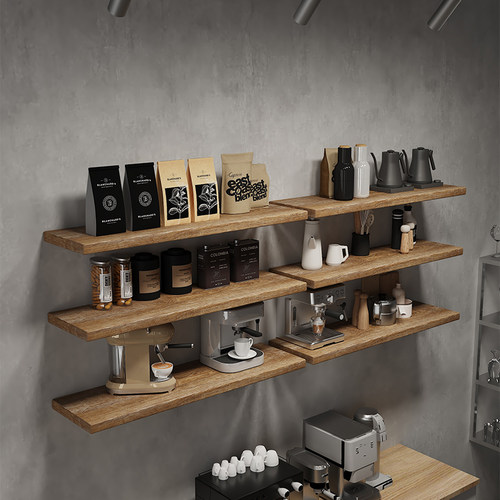 实木墙上置物架一字隔板收纳