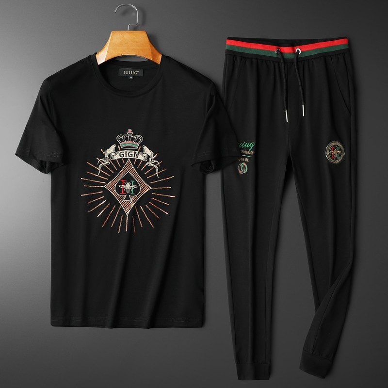 2022夏季伦古奇潮流丝光短袖运动休闲套装男D215-T22185-P205，男装休闲套装，电商D320(原D215)