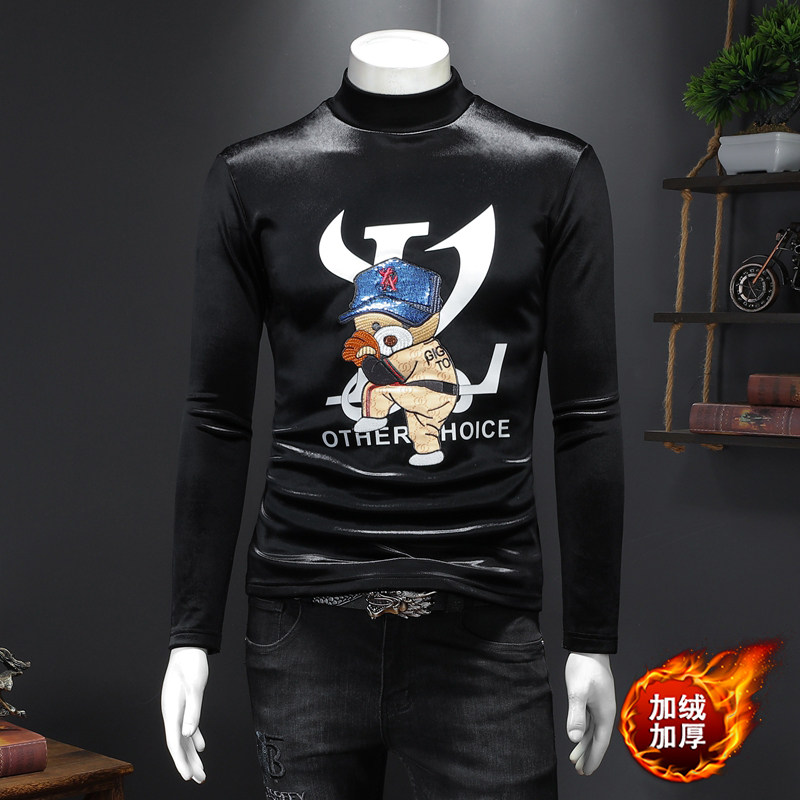 D215-27518-P100 2021冬季轻奢刺绣韩绒半高领卫衣打底衫假模图片