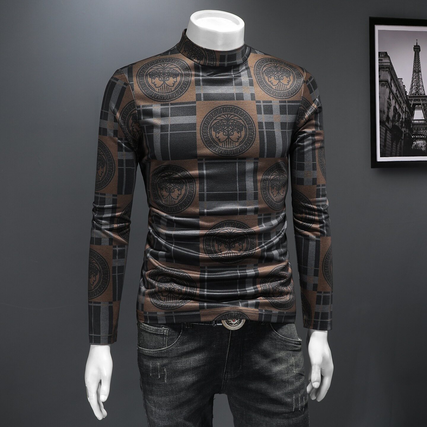 2025秋冬新款轻奢品质半高领双面绒打底衫D320-88367-P100,男装卫衣,电商D322