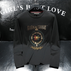 D215-27296-P85  2021秋季新款欧货刺绣丝光棉长袖T恤打底衫男图片