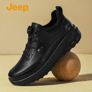 jeep免系带旋转扣商务休闲皮鞋男款2025秋冬季潮流百搭户外快反鞋
