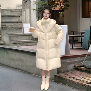 90白鸭绒羽绒服女中长款茧型宽松时尚洋气过膝防寒服加厚保暖外套