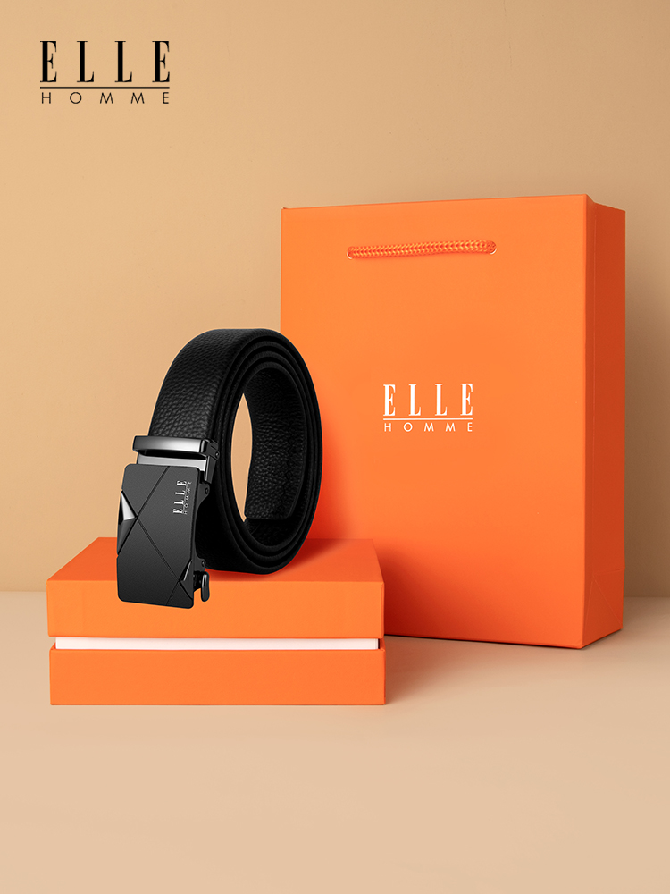 French ELLE HOMME men's leather belt men's genuine leather 2025 new high-end men's belt automatic buckle belt trendy