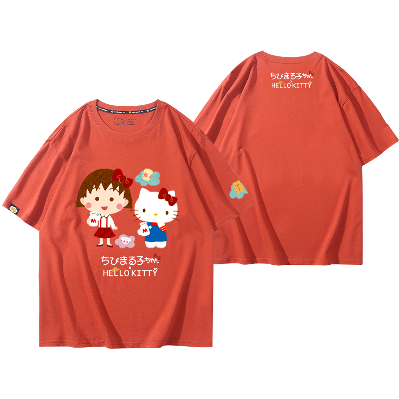 樱桃小丸子联名凯蒂猫皮卡丘戴珍珠耳环的少女周边T恤纯棉短袖潮