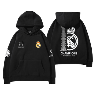 皇马足球队周边连帽卫衣男女2023新款秋冬百搭休闲运动上衣服潮流