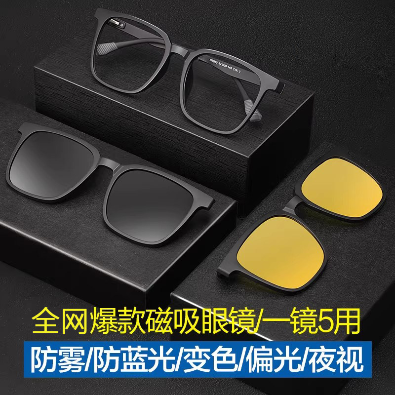大视野偏光磁吸近视眼镜框男大脸套镜防雾防蓝光变色有度数墨镜