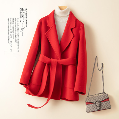 赫本风短款修身双面羊绒大衣