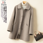 短款 新款 双面羊绒大衣小个子娃娃领女装 双面羊毛大衣宽松毛呢外套