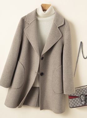 2024新款双面羊绒大衣女短款修身小个子高档纯羊毛呢子外套赫本风