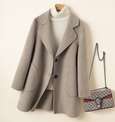 反季修身赫本风格子双面羊绒大衣