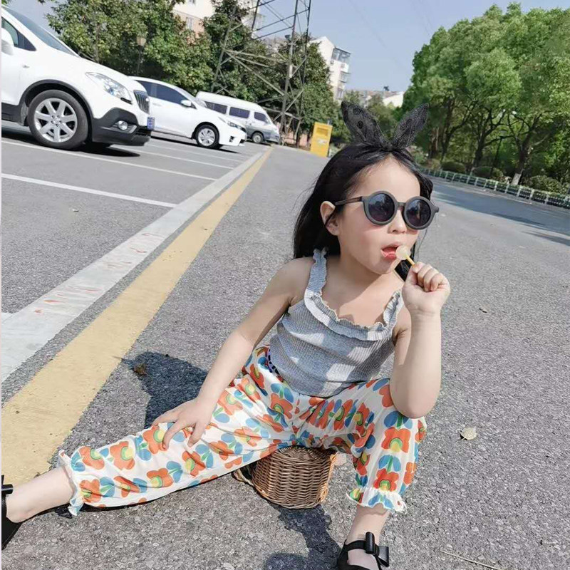 女童灯笼裤2025夏季新款蕾丝网纱洋气沙滩长裤花朵防晒宽松休闲裤
