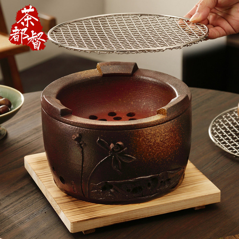 大号老式家用户外烧烤炉果木炭泥炉煮茶炉碳炉围炉煮茶打边炉火锅