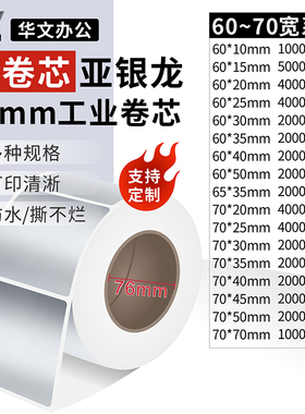 博思得斑马TSC 76mm工业大卷芯亚银60 70*10 15 20 25 30 35 40 50 60 70标签纸耐高温防水撕不烂热转印贴纸