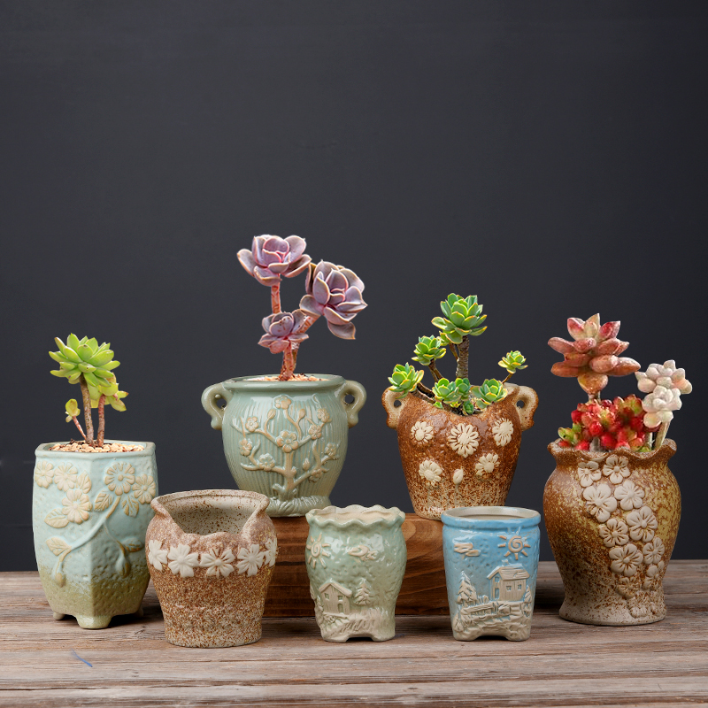 多肉花盆陶瓷多肉植物粗陶复古老桩创意大小口径简约特价清仓家用