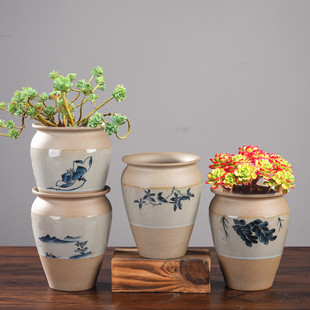 粗陶多肉植物陶瓷花盆新款简约复古盆栽绿植促销小榕树盆栽桌面