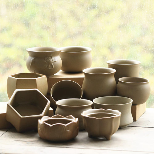 粗陶原土烧制透气古典风多肉花盆