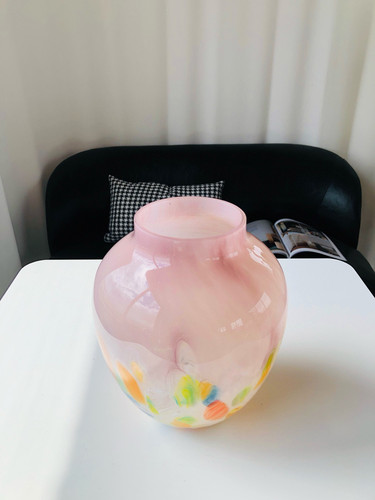 中古风彩色渐变波点琉璃花瓶复古手工轻奢艺术插花器高级感水培瓶