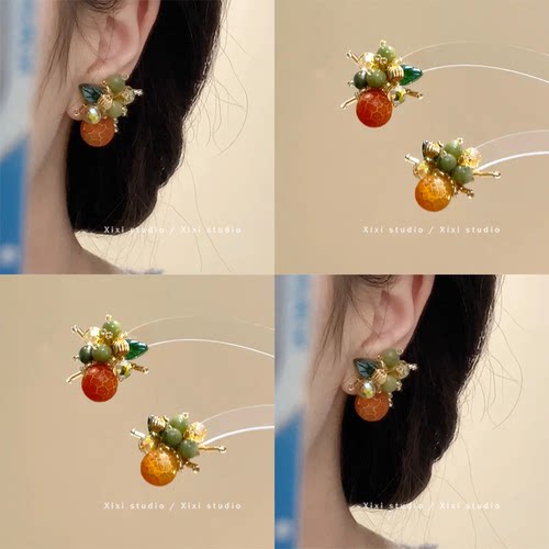 新中式桔子耳钉水果耳环