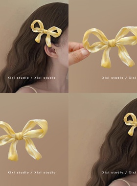 硬糖少女！黄色网纱蝴蝶结发夹！氛围感侧边发卡碎发夹新品盘发器
