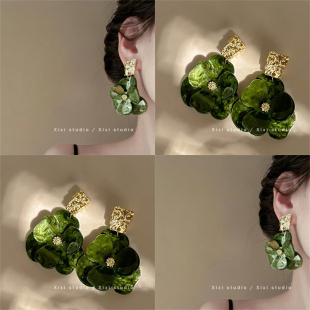 银针耳坠清新耳钉盘发器耳饰 时尚 漫枝繁花 亚克力褶皱花朵耳环