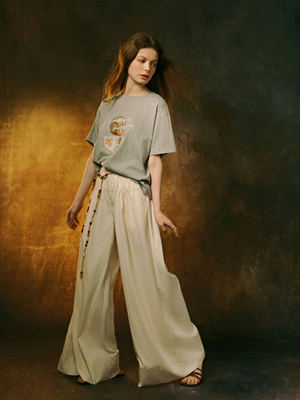 INGE高腰慵懒风阔腿月光黄长裤