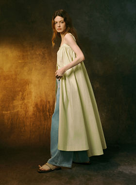 INGE 浅蓝色莱塞尔复古做旧磨白宽松高腰阔腿牛仔裤