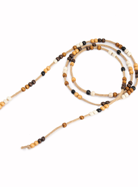 INGE 原创手工编织亚麻绳自然简约枫木珠腰带