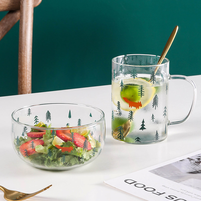 圣诞树水果沙拉玻璃碗家用耐热甜品碗2件套早餐杯套装少女心餐具,餐饮具,碗,淘宝优惠券,粉丝福利购,淘宝优惠卷