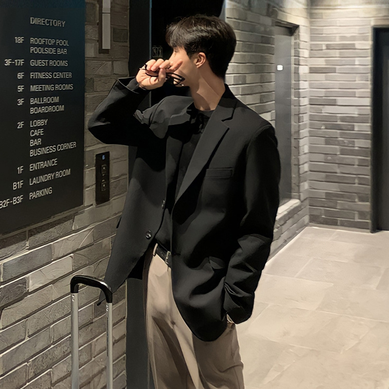 休闲小西装外套男士韩国东大门潮流西服夹克秋季宽松黑色单西