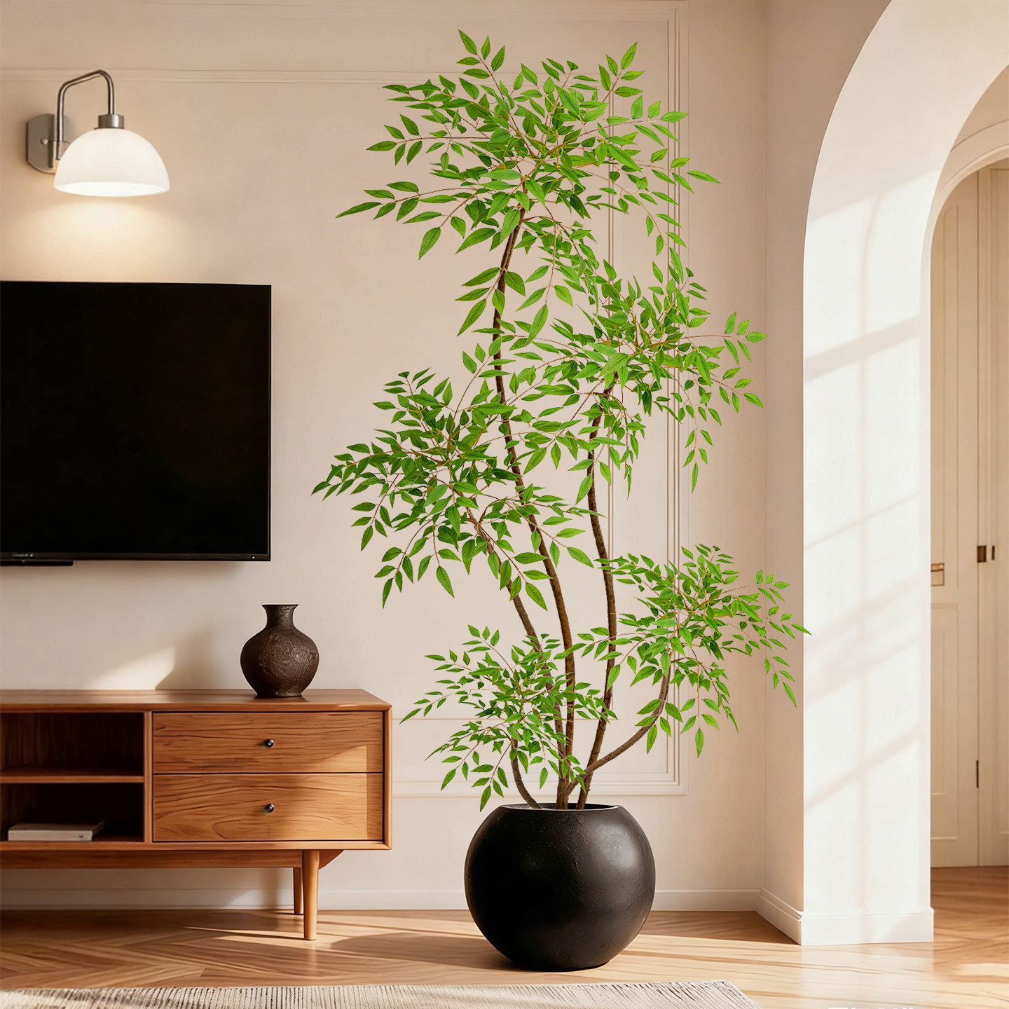 仿真植物南天竹室内高端摆件大盆栽客厅电视柜旁轻奢装饰仿生绿植