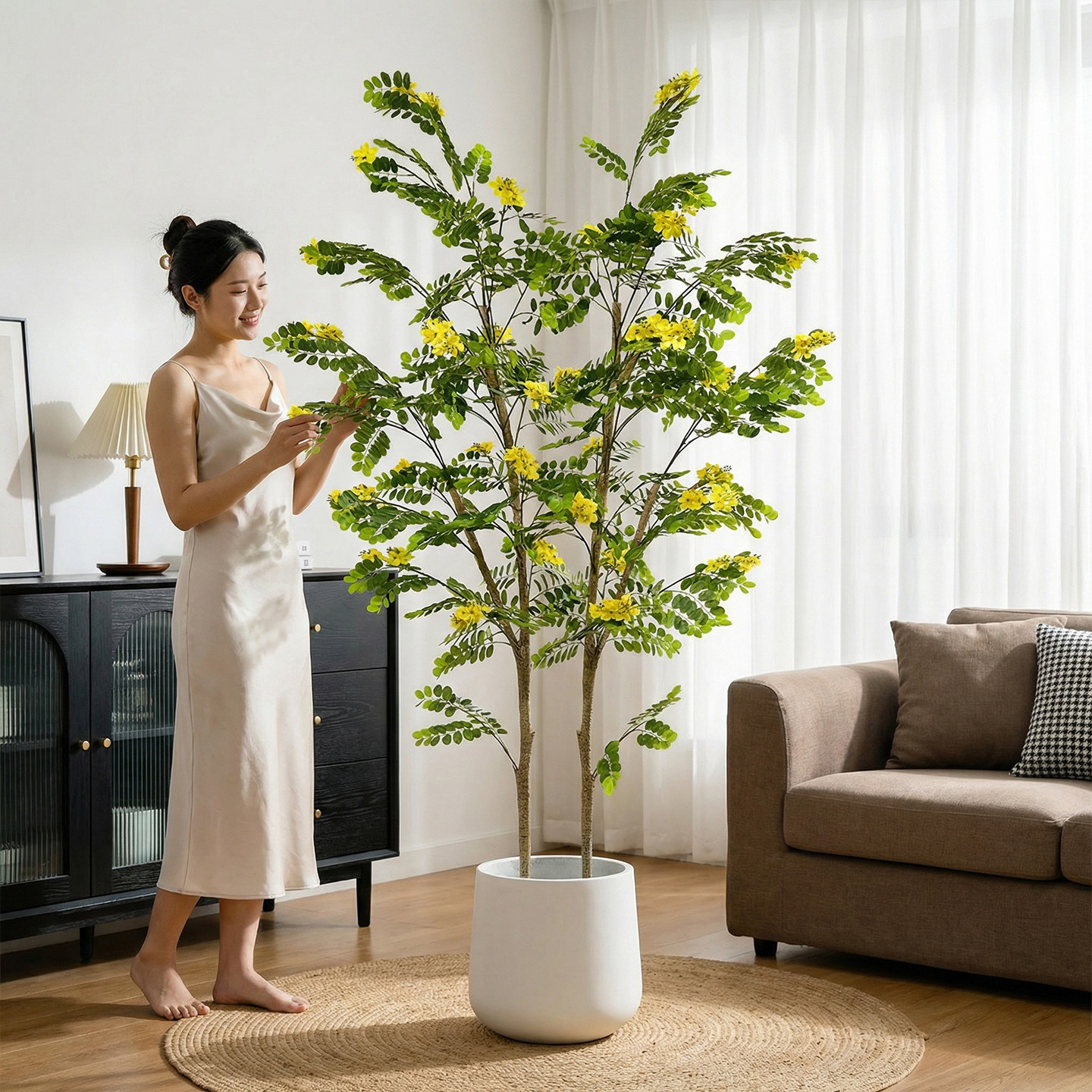 仿生绿植槐花树高端室内客厅轻奢仿真假绿植大型落地盆栽装饰摆件